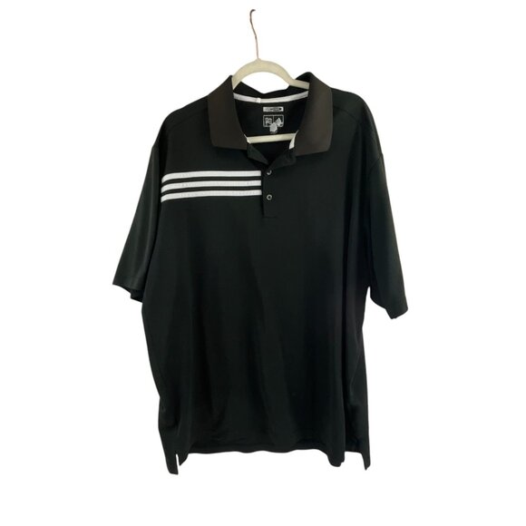 Adidas Climacool Black Striped Polo Shirt Mens Size XL Short Sleeve Goth Oversiz - Picture 1 of 8